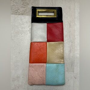 Vintage leather color block purse handbag retro mod
